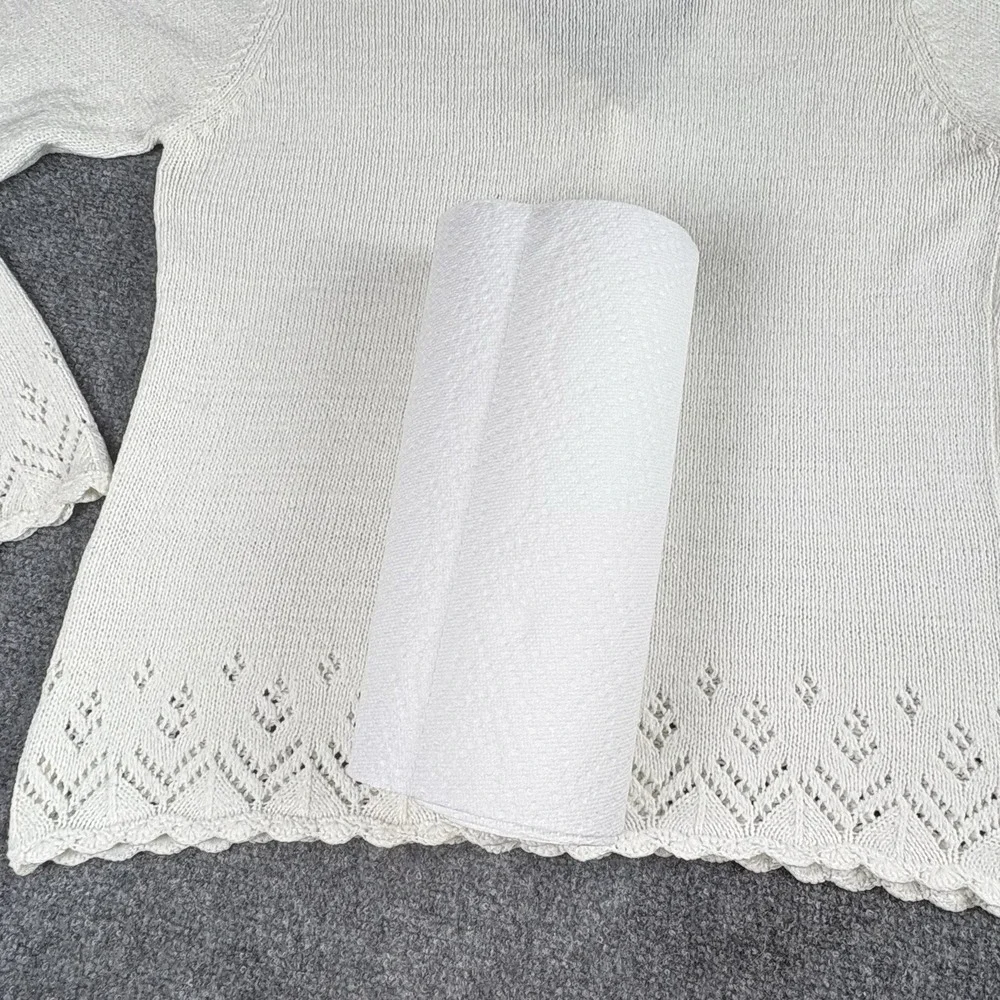 Vintage 90s Coldwater Creek Cardigan Sweater Woman L Ivory Openwork Knit Cottage